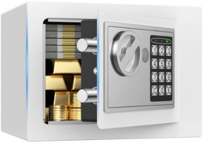 Picture of TNTANTS Electronic Digital Safe Box, 0.25 Cubic Feet Home Security Box for Office Hotel Business, Lock Box with Key Keypad for Cash Jewelry White