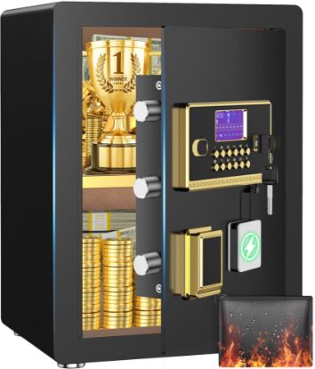 Picture of BESAFETY 3.5 Cuft Large Safe Box, Digital Keypad Home Security Safe With Fireproof Bag & Alarm System(Black)