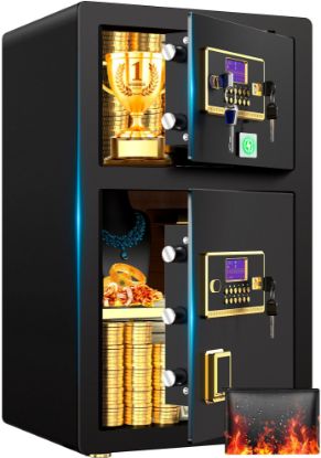 Picture of TNTANTS 9.6 Cuft Large Double Door Safe Box, Digital Keypad Home Security Safe With Fireproof Waterproof Bag & Adjustable Shelf, Security Safe for Money Business Office Black