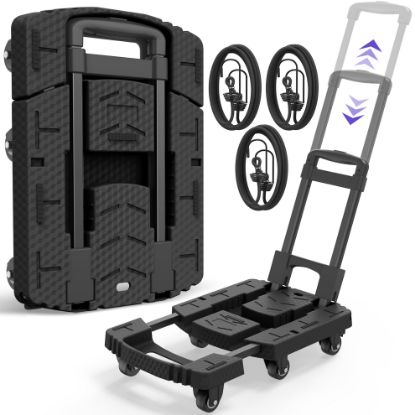 Picture of TNTANTS Hand Truck, 500 LB Heavy Duty Portable Dolly, Folding Dolly Cart with 6 Wheels & 3 Elastic Ropes for Luggage, Travel, Moving, Shopping, Office Use, Black