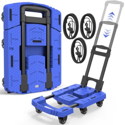 Picture of TNTANTS Hand Truck, 500 LB Heavy Duty Portable Dolly, Folding Dolly Cart with 6 Wheels & 3 Elastic Ropes for Luggage, Travel, Moving, Shopping, Office Use, Blue