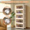 Picture of TNTANTS 5 Tiers Stackable Storage Bins with Lids and Wheels, Magnetic Dual Open Collapsible Storage Container, 235QT Folding Storage Box Bins for Closet Organizers, Home and Office, Beige
