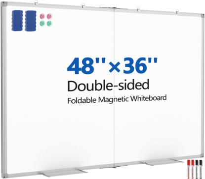 Picture of TNTANTS Large White Board Dry Erase Board, 48''×36'' Foldable Double-Sided Whiteboard for Wall with Marker and Eraser, Magnetic Whiteboard for Office, School, Home, Kitchen
