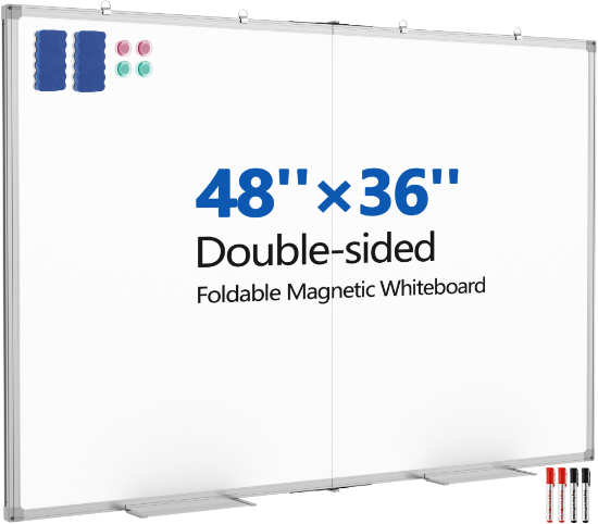 Picture of TNTANTS Large White Board Dry Erase Board, 48''×36'' Foldable Double-Sided Whiteboard for Wall with Marker and Eraser, Magnetic Whiteboard for Office, School, Home, Kitchen