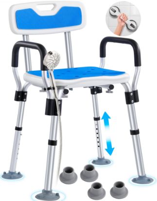 Picture of TNTANTS Shower Chair for Inside Shower with Armrests & Back, Upgraded Supports up to 350lbs Shower Seat with Padded and Grab Bar, Adjustable Height Shower Bench for Elderly Disabled