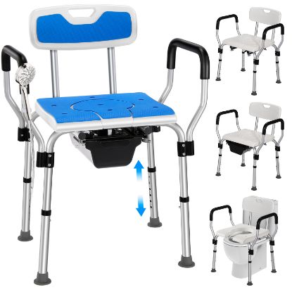 Picture of TNTANTS Shower Chair for Inside Shower with Armrests & Back, Upgraded Supports up to 350lbs Shower Seat with Padded and Grab Bar, Adjustable Height Shower Bench for Elderly Disabled White