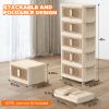 Picture of TNTANTS 5 Tiers Stackable Storage Bins with Wheels, Magnetic Dual Open Collapsible Storage Container with Lids, 125QT Folding Storage Box Bins for Closet Organizers, Home and Office, Beige